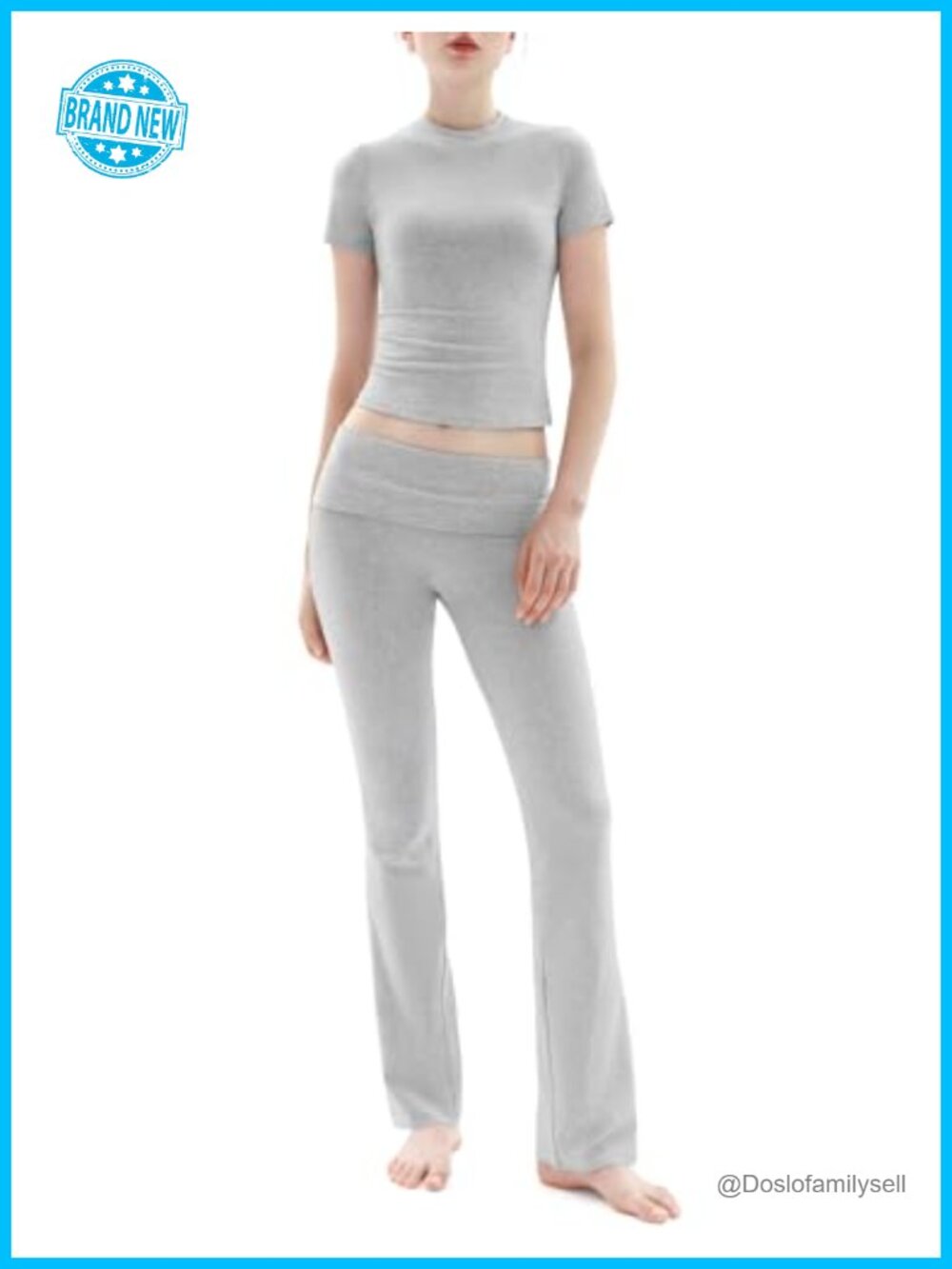 Women's 2 Piece Lounge Set Short Sleeve Top Flare Pants Cotton Matching Set